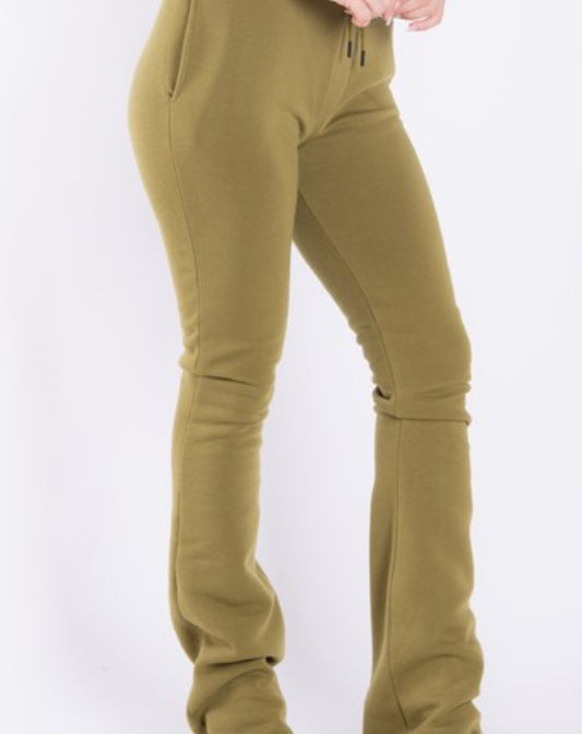 Cropped Hoodie Set - Olive Green