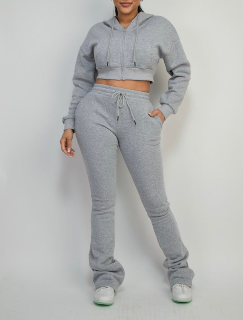 Cropped Hoodie Set - Gray