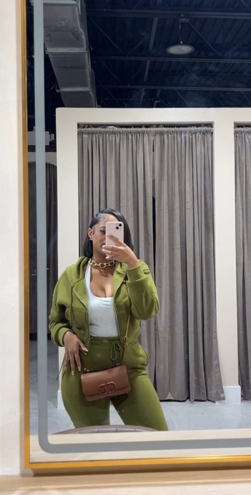 Cropped Hoodie Set - Olive Green
